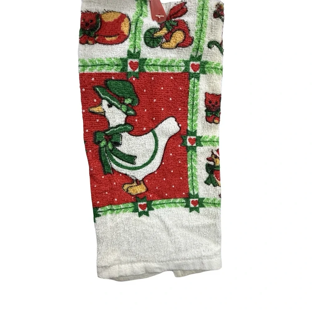 Vintage Country Christmas Terry Kitchen Towel Goose Bunny Rabbit NOS 90s